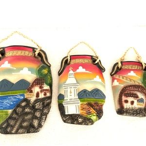 Island Landscape Urn Wall Decor Hangings Vibrant Colors Pottery Ceramic